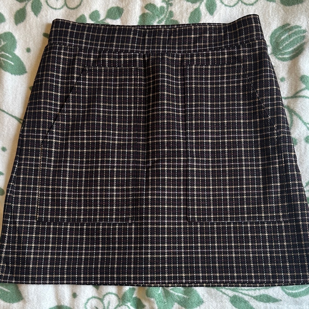 LOFT Maroon and Black Checkered Pencil Skirt